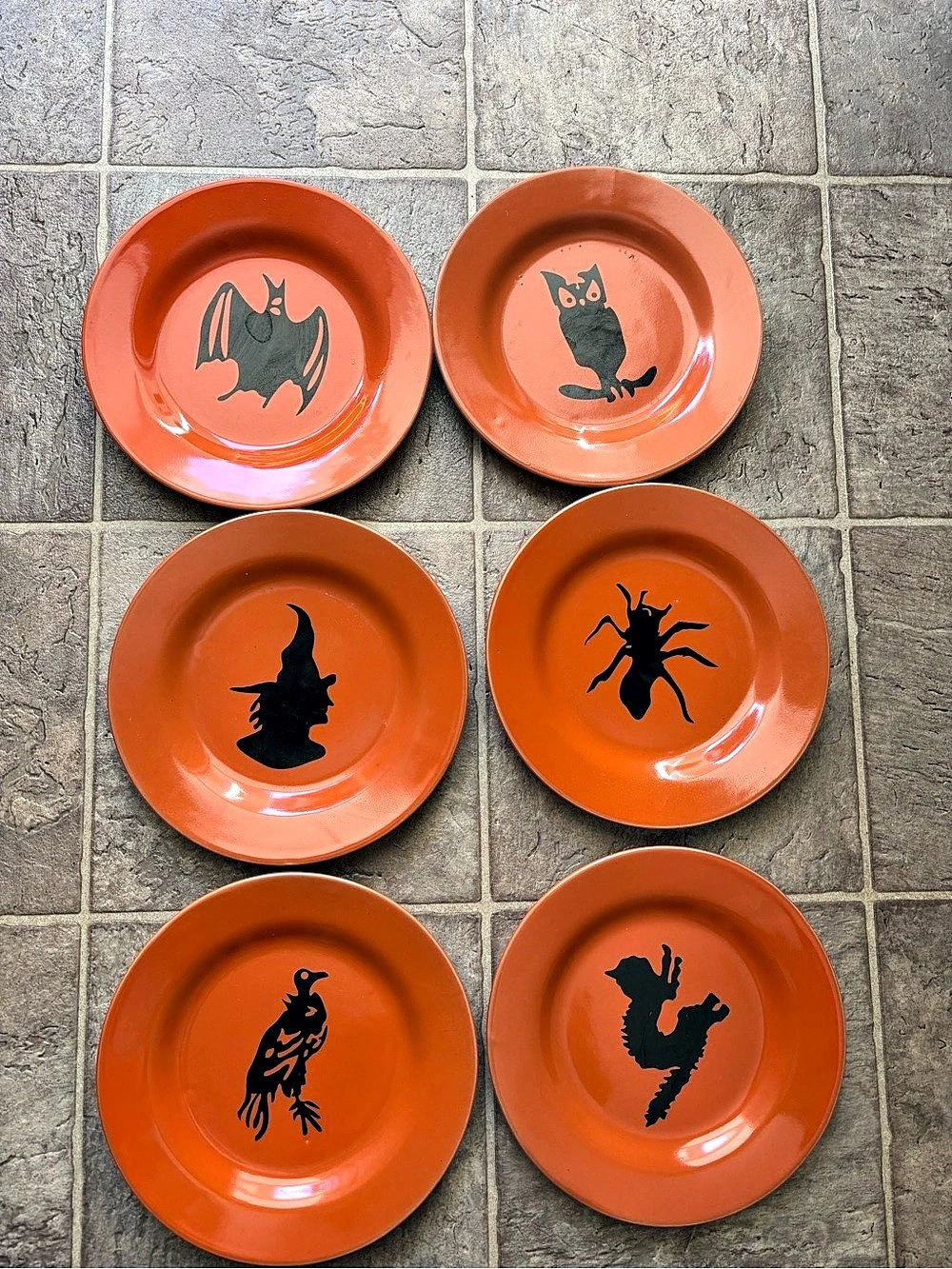 Orange & Black Halloween Decorative Plates Set of 6